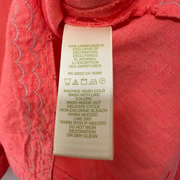 Sigrid Olsen Women's100%Linen Orange Embroidered Beaded Long Sleeve Top 1X - Picture 9 of 16